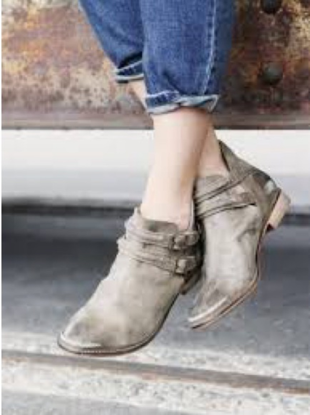 Free People Distressed Taupe Leather Ankle Booties
